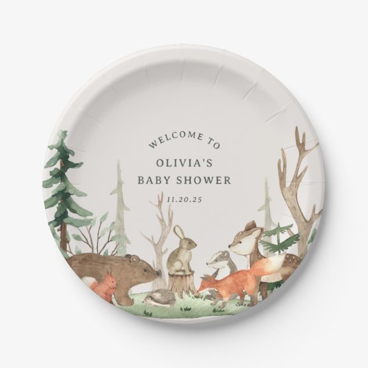Assiettes En Carton Rustic Winter Woodland Baby Shower (Devant)