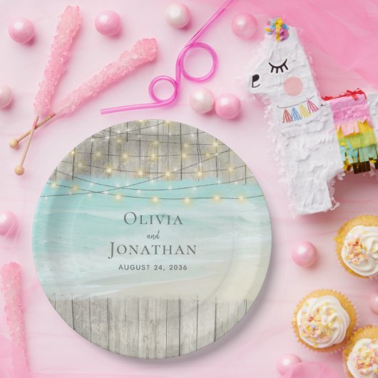 Assiettes En Carton Rustic Wood Ocean Beach Chaîne Mariage (Fête)