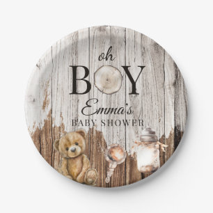 Assiettes En Carton Rustic Wood Oh Boy Baby shower Invitation