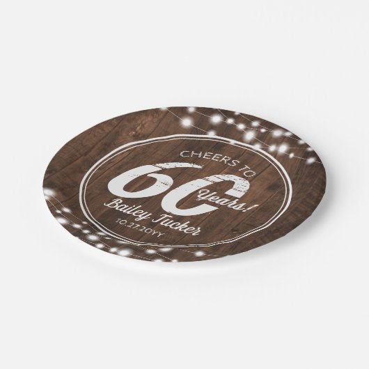 Assiettes En Carton Rustique 60e anniversaire String lumières fête d'a (Angle)