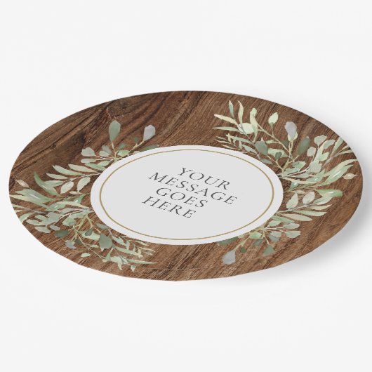 Assiettes En Carton Rustique Aquarelle Verdure Feuille Célébration (Angle)