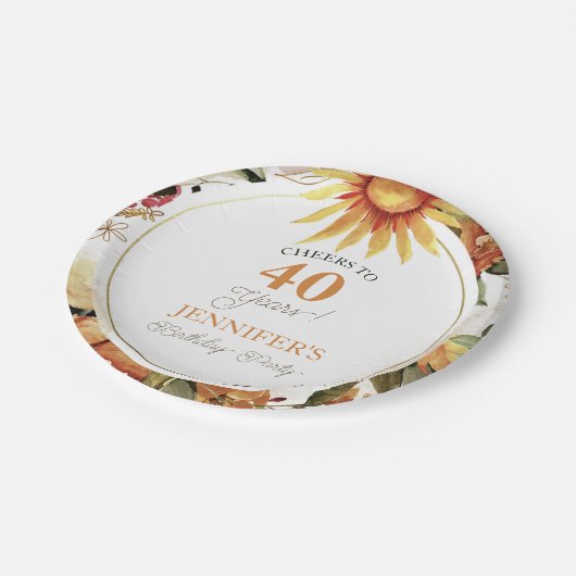 Assiettes En Carton Rustique Automne Boho Sunflower 40e fête d'anniver (Angle)