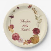 Assiettes En Carton Rustique Automne Floral Citrouille Mariage (Devant)