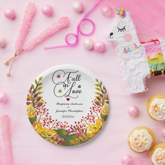 Assiettes En Carton Rustique automne Mariage floral chute en amour (Fête)