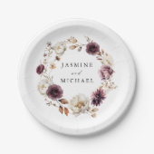 Assiettes En Carton Rustique Automne Marsala Floral Mariage Wreath (Devant)