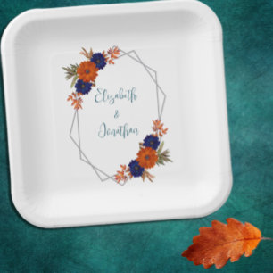 Assiettes En Carton Rustique Automne Orange Navy Bleu Floral Mariage