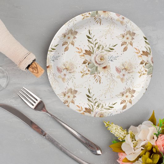 Assiettes En Carton Rustique Automne Rose Aquarelle Botanique