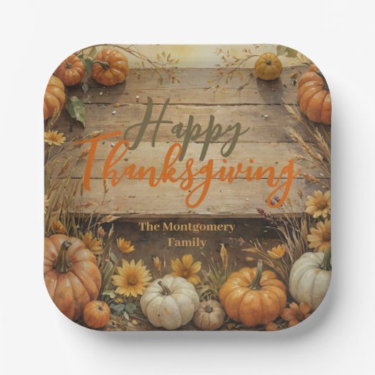 Assiettes En Carton Rustique Automne Style Ferme Thanksgiving (Recto)