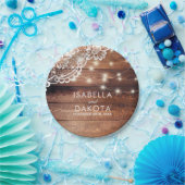 Assiettes En Carton Rustique Barne Bois Dentelle et String Mariage (Fête)