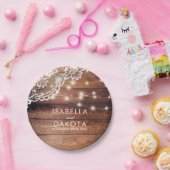 Assiettes En Carton Rustique Barne Bois Dentelle et String Mariage (Fête)