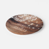 Assiettes En Carton Rustique Barne Bois Dentelle et String Mariage (Angle)