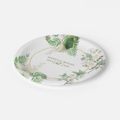 Assiettes En Carton Rustique blanc vert aquarelle Mariage or Floral (Angle)