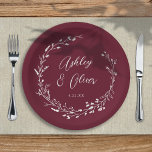 Assiettes En Carton Rustique Boho Bourgogne Fleur sauvage Mariage bota<br><div class="desc">Cette élégante plaque en papier de mariage est ornée d'un bel arrière - plan de couleur bordeaux avec une couronne fleur sauvage dessinée à la main et une élégante typographie en blanc. C'est un design parfait pour un mariage rustique mais élégant et coordonne avec notre collection Rustic Fleur sauvage... Voir...</div>