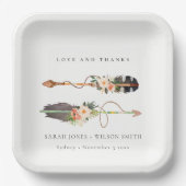 Assiettes En Carton Rustique Boho Feather Floral Flèche Mariage Merci (Recto)