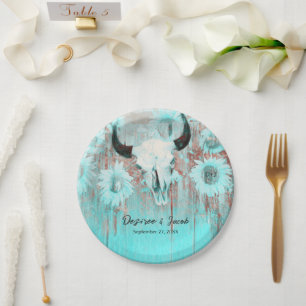 Assiettes En Carton Rustique Boho Turquoise Tournesol Occidental Taure