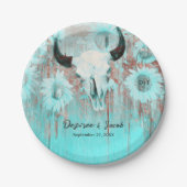 Assiettes En Carton Rustique Boho Turquoise Tournesol Occidental Taure (Devant)