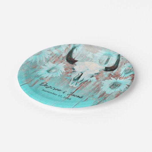 Assiettes En Carton Rustique Boho Turquoise Tournesol Occidental Taure (Angle)