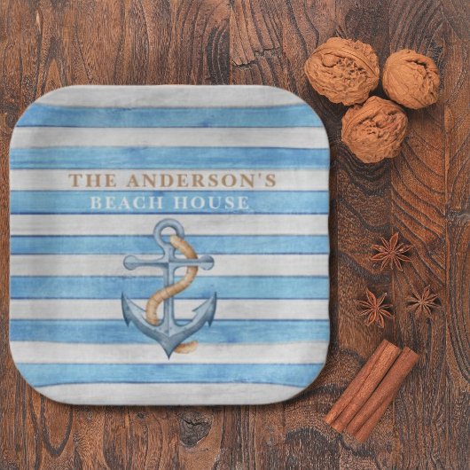 Assiettes En Carton Rustique Bois Famille Plage Maison Stripes Nautiqu