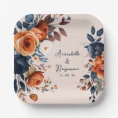 Assiettes En Carton Rustique Burnt Orange et Mariage bleu (Recto)