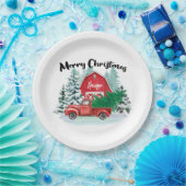 Assiettes En Carton Rustique Camion Rouge Arbre de Noël Blanc Personna (Fête)