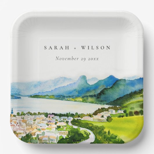 Assiettes En Carton Rustique Campagne Lake Village Mariage paysager (Recto)