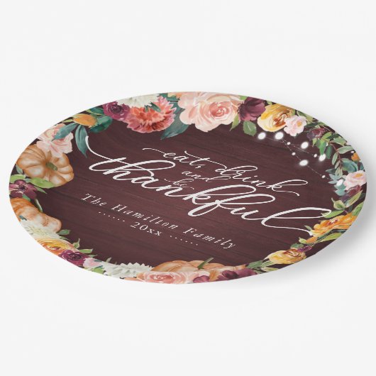 Assiettes En Carton Rustique Chic Fleurs d'Automne Thanksgiving Diner  (Angle)