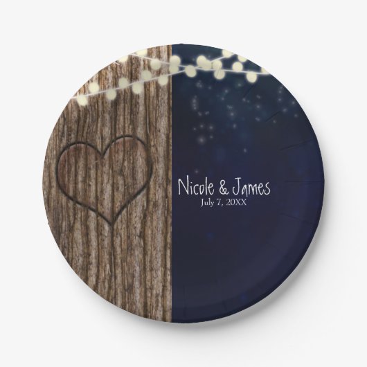 Assiettes En Carton Rustique Coeur de nuit dans le Mariage d'arbre (Devant)