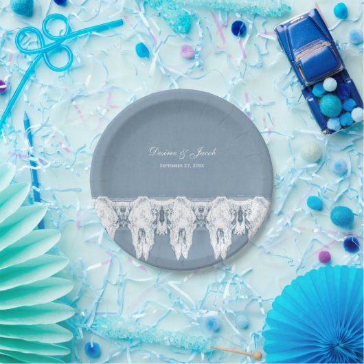 Assiettes En Carton Rustique Dusty bleu blanc crâne de vache Motif Mar (Fête)