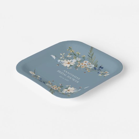 Assiettes En Carton Rustique Dusty Blue Fleurs sauvages & Daisies Douc (Angulaire)