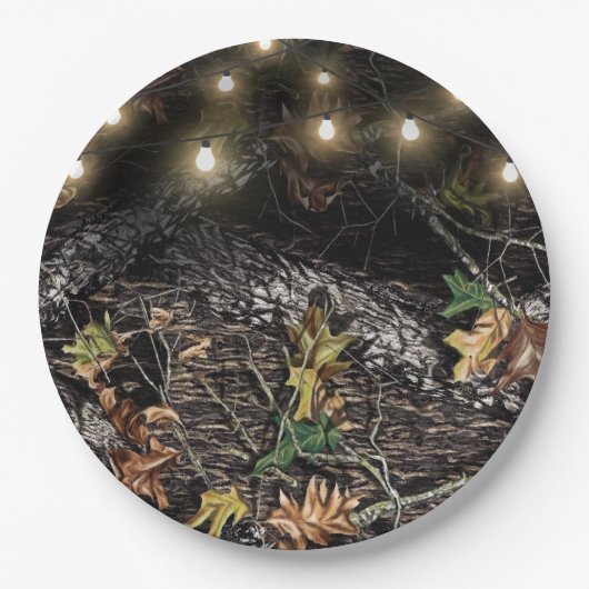 Assiettes En Carton Rustique + Éclairage à cordes Chasse Plaques Camo  (Devant)