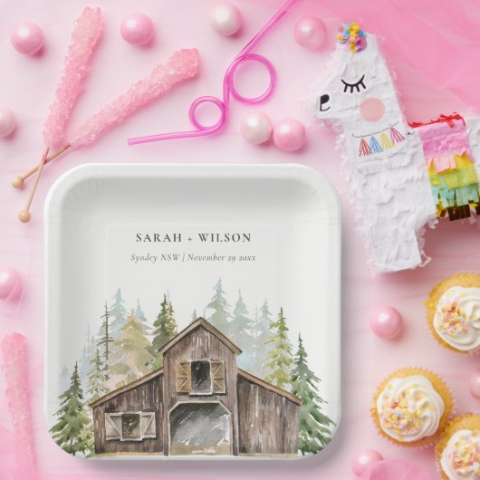 Assiettes En Carton Rustique Elegant Pine Woods Forest Barnyard Mariag (Fête)