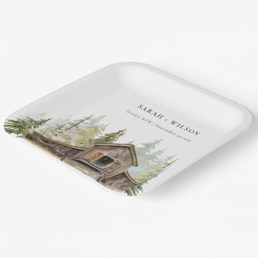 Assiettes En Carton Rustique Elegant Pine Woods Forest Barnyard Mariag (Angulaire)