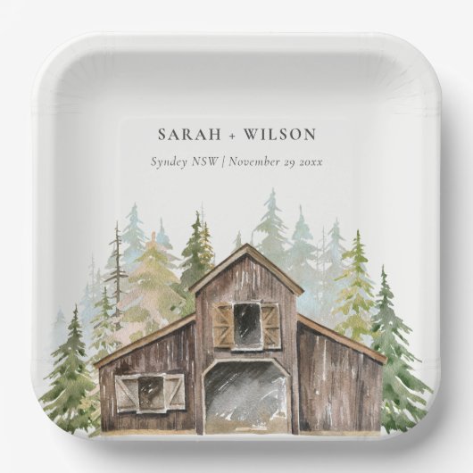 Assiettes En Carton Rustique Elegant Pine Woods Forest Barnyard Mariag (Recto)