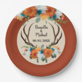 Assiettes En Carton Rustique Floral Antlers BOHO Mariage (Devant)