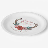 Assiettes En Carton Rustique Floral Noël Antlers Joyeuses Fêtes (Angle)