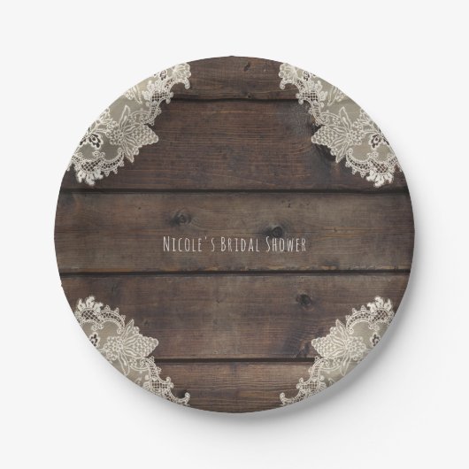 Assiettes En Carton Rustique Grange Bois & dentelle Réception de maria (Devant)