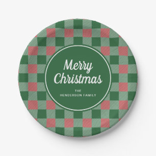 Assiettes En Carton Rustique Green Plaid Joyeux Noël