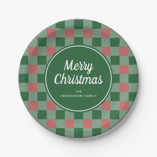Assiettes En Carton Rustique Green Plaid Joyeux Noël (Devant)
