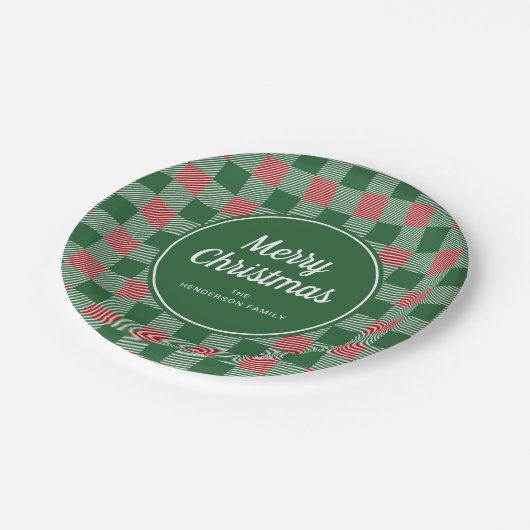 Assiettes En Carton Rustique Green Plaid Joyeux Noël (Angle)