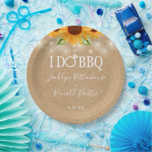 Assiettes En Carton Rustique I Do BBQ Sunflower String Fiançailles (Fête)