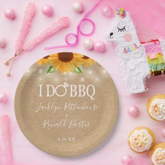 Assiettes En Carton Rustique I Do BBQ Sunflower String Fiançailles (Fête)
