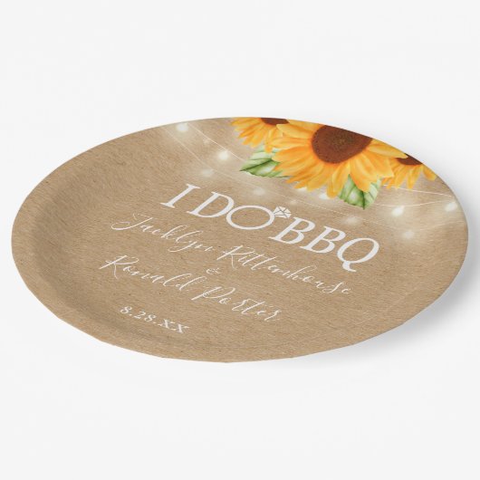 Assiettes En Carton Rustique I Do BBQ Sunflower String Fiançailles (Angle)