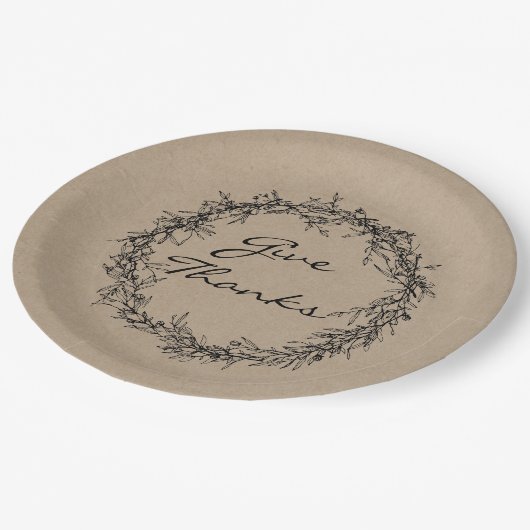 Assiettes En Carton Rustique Kraft Donnez Merci Thanksgiving Plaque en (Angle)