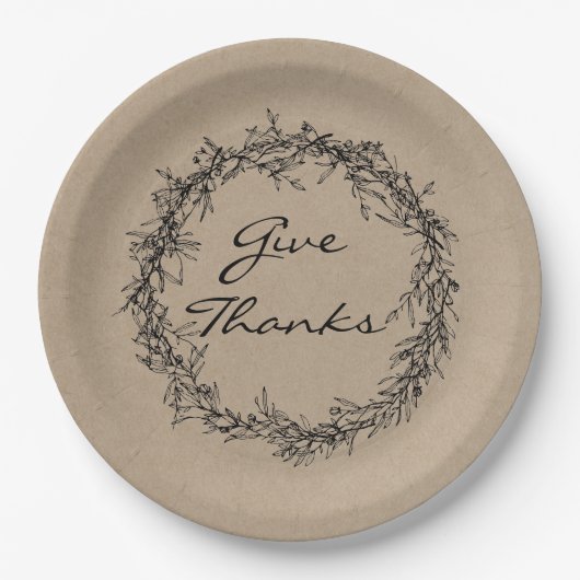 Assiettes En Carton Rustique Kraft Donnez Merci Thanksgiving Plaque en (Devant)