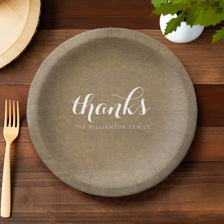 Assiettes En Carton Rustique Kraft Print - Merci Famille Thanksgiving