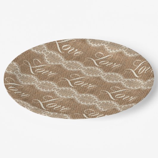 Assiettes En Carton Rustique Mariage Burlap Lace Love (Angle)