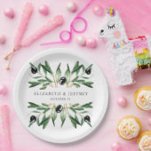 Assiettes En Carton Rustique moderne géométrique Branches d'olive Mari (Fête)