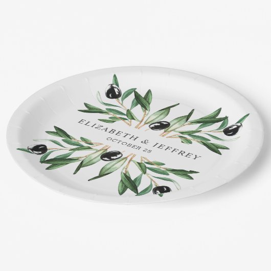 Assiettes En Carton Rustique moderne géométrique Branches d'olive Mari (Angle)