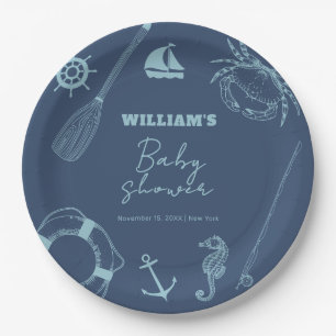 Assiettes En Carton Rustique moderne pêche Baby shower de garçon nauti
