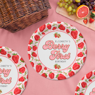 Assiettes En Carton Rustique Motif de fraise rouge Girl Berry First
